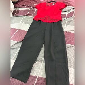 Bundle 2 for $30. 80’s Vintage JSJ Red and Black Jumpsuit. Size 10.